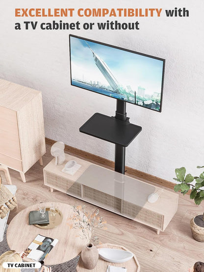 Universal Floor TV Stand with Mount for 19 to 43 Inch Flat Screen TVs, 100-Degree Swivel, Adjustable Height and Tilt, Space-Saving Design with Two Shelves for Bedroom and Living Room Corners