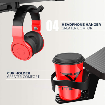 55-Inch Ergonomic Gaming Desk - Z-Shaped Office PC Desk with Mouse Pad, Gaming Handle Rack, Cup Holder, and Headphone Hook