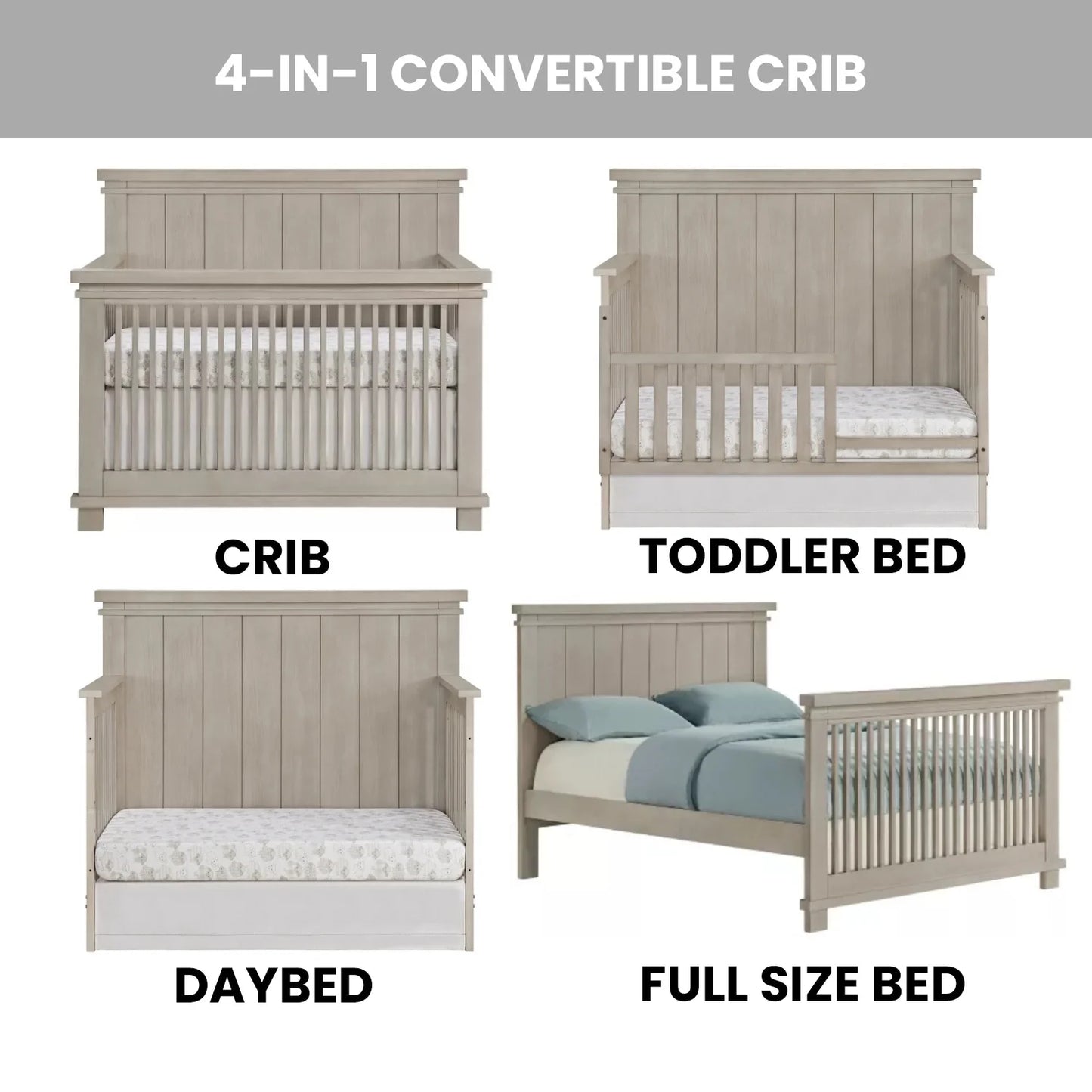 Hampton Greenguard Gold Certified 4-in-1 Convertible Crib with Stone Wash Finish