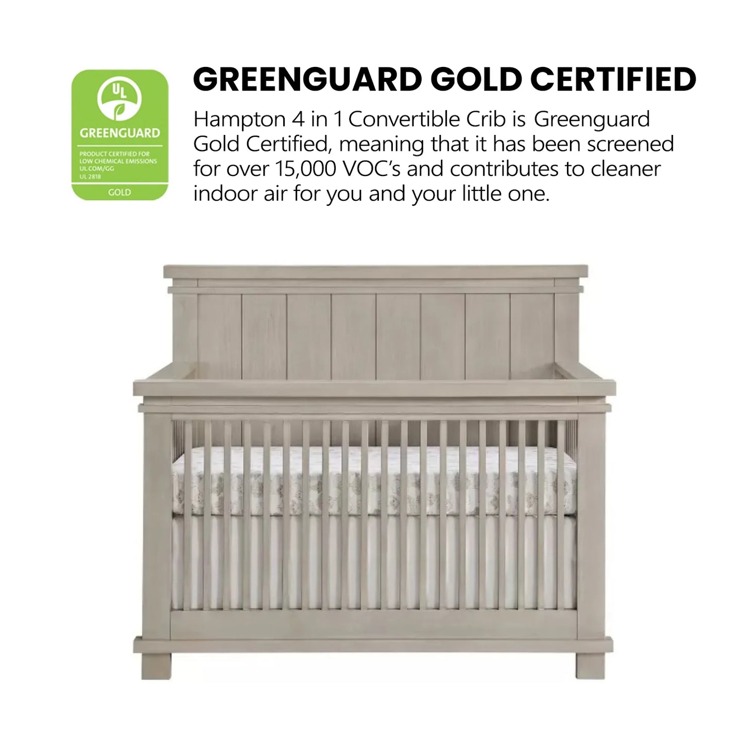 Hampton Greenguard Gold Certified 4-in-1 Convertible Crib with Stone Wash Finish