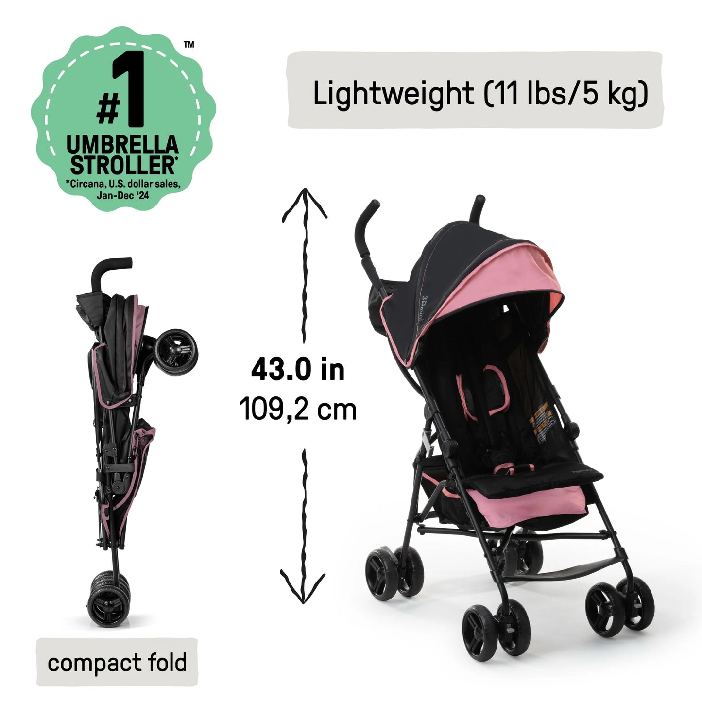 Summer 3D Mini Lightweight Umbrella Stroller - Compact Folding Design, Reclining Seat, Canopy, Supports Up to 45 Pounds, Ideal for Travel, Pink