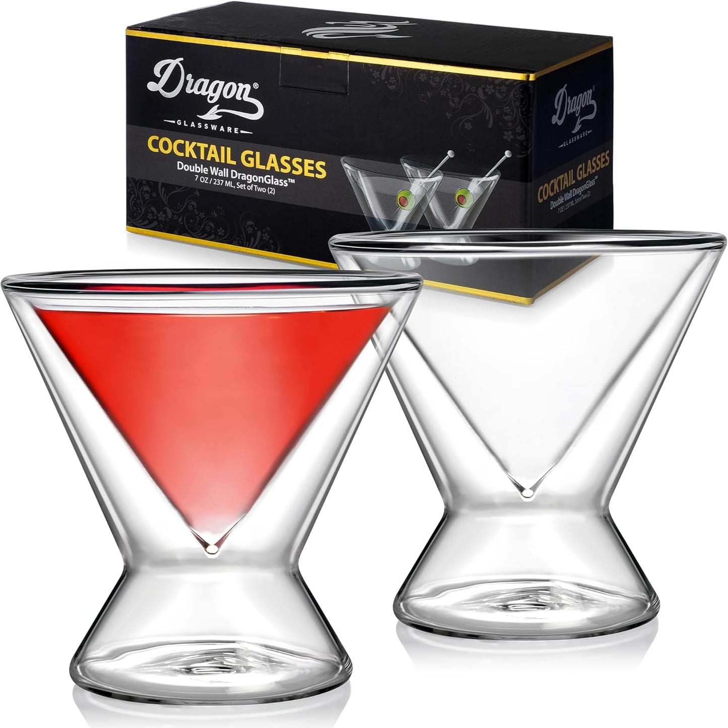 Stemless Martini Glasses - 7 Oz Clear Set of 2 - Double Wall Insulated Cocktail Glass Set - Unique and Fun Gift for Espresso Martini Lovers