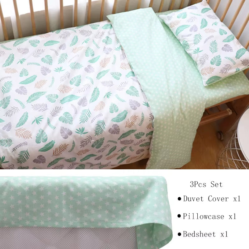 3-Piece Cotton Baby Crib Bedding Set for Boys and Girls, Includes Pillowcase, Sheet, and Duvet Cover, Ideal for Children's Room Decoration