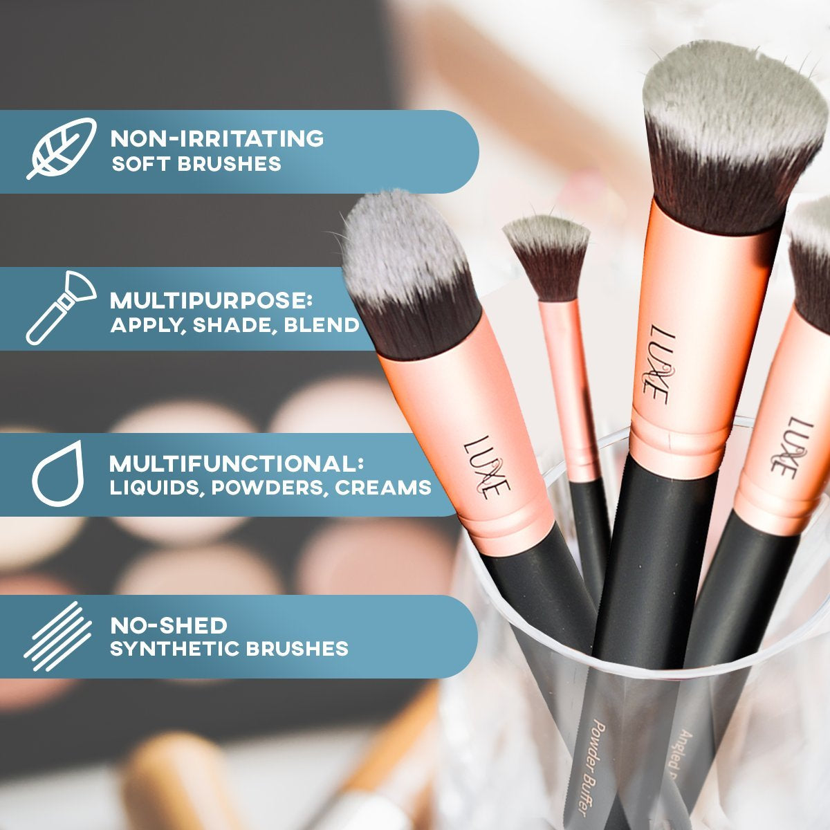 Premium Makeup Brushes Set for Face and Eye - Synthetic Brushes for Foundation, Powder, Blush, Eyeshadow - Brush Cleaning Solution Included - Perfect Make up Brushes Kit, Beauty Brush Set (14Pc)