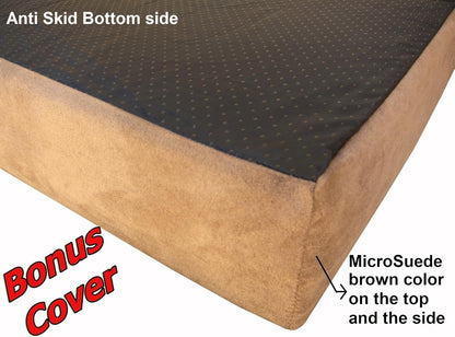 Luxury Extra Large Orthopedic Memory Foam Dog Bed for Large Dogs with Durable Waterproof Internal Case, Removable Washable Denim Cover and Extra Bonus Pet Bed Cover, XL 40X35X4, Brown