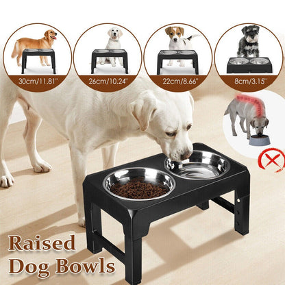 Elevated Adjustable Stainless Steel Dog Feeder with Food and Water Bowls