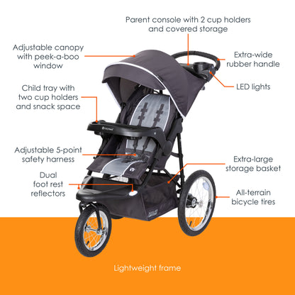 Xcel-R8 Plus Jogging Stroller with LED Lighting in Liberty Grey