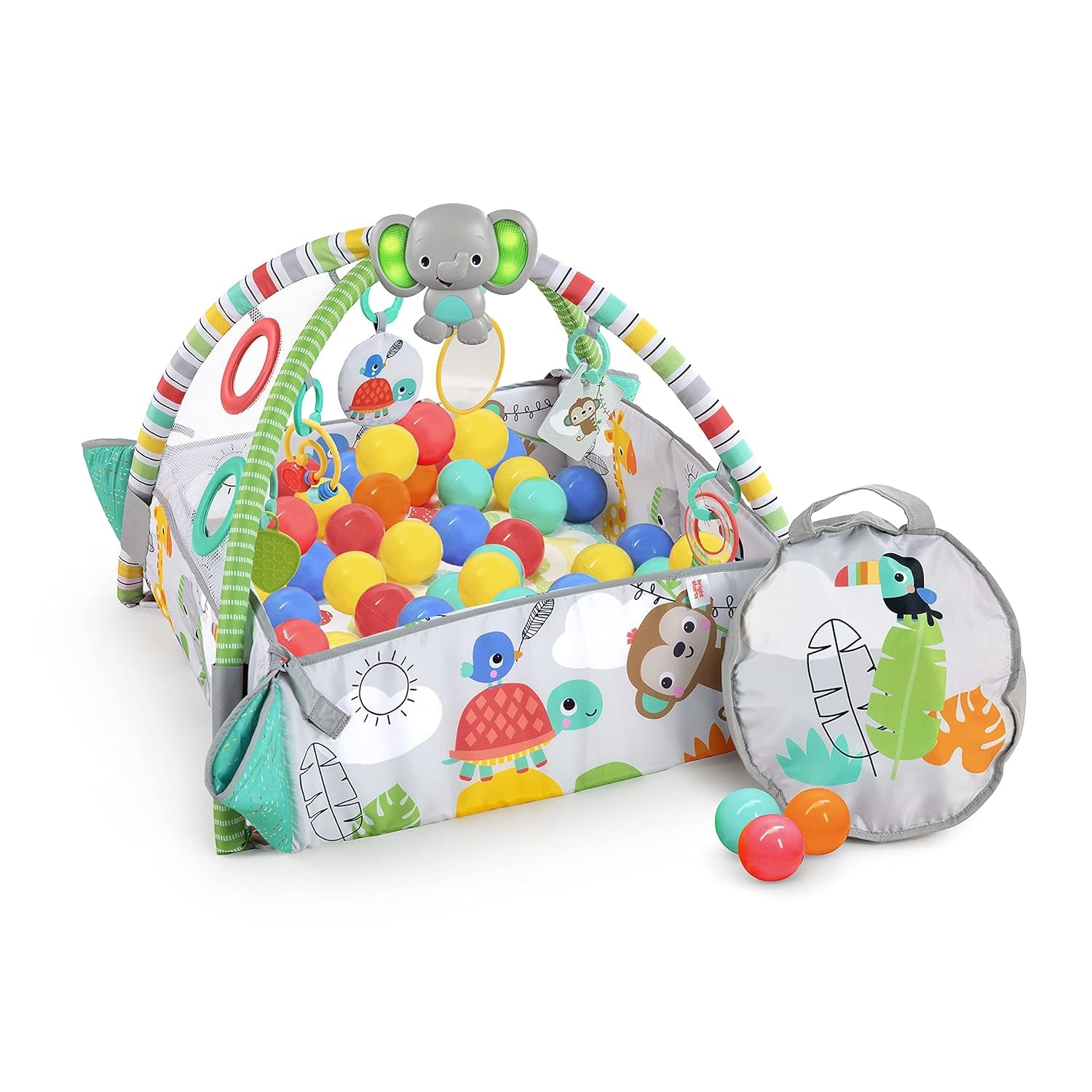 5-in-1 Convertible Jumbo Play Mat and Ball Pit Baby Gym for Newborns to Toddlers - Tropical Green Design