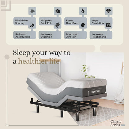 Classic Adjustable Bed Base with Head and Foot Lift, Massage Function, Under-Bed Lighting, USB Ports, Gel Memory Foam, Zero Gravity Smart Frame - Twin XL with 14-Inch Medium Soft Hybrid Spring Mattress