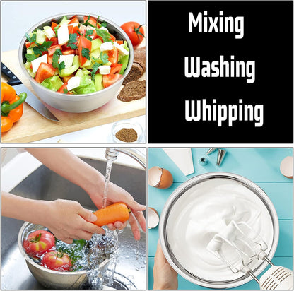 Mixing Bowls with Lids, Set of 6, Stainless Steel Nesting Mixing Bowls & Fitting Lids & Non-Slip Silicone Bottom, Ideal for Mixing, Storing, Size 0.7/1/1.5/2.5/3/4.6 Qt, Black