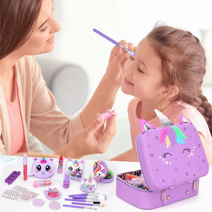 Kids Washable Makeup Set with Un-Icorn Case for Girl Birthday Gift Toy for 3-12 Year Old