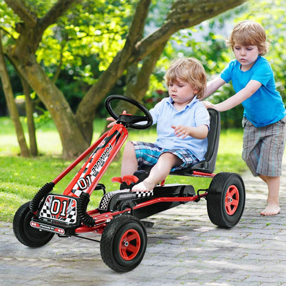 Kids' Off-Road Go Kart with Adjustable Seat, Safety Brakes, EVA Tires, and Steering Wheel - Red