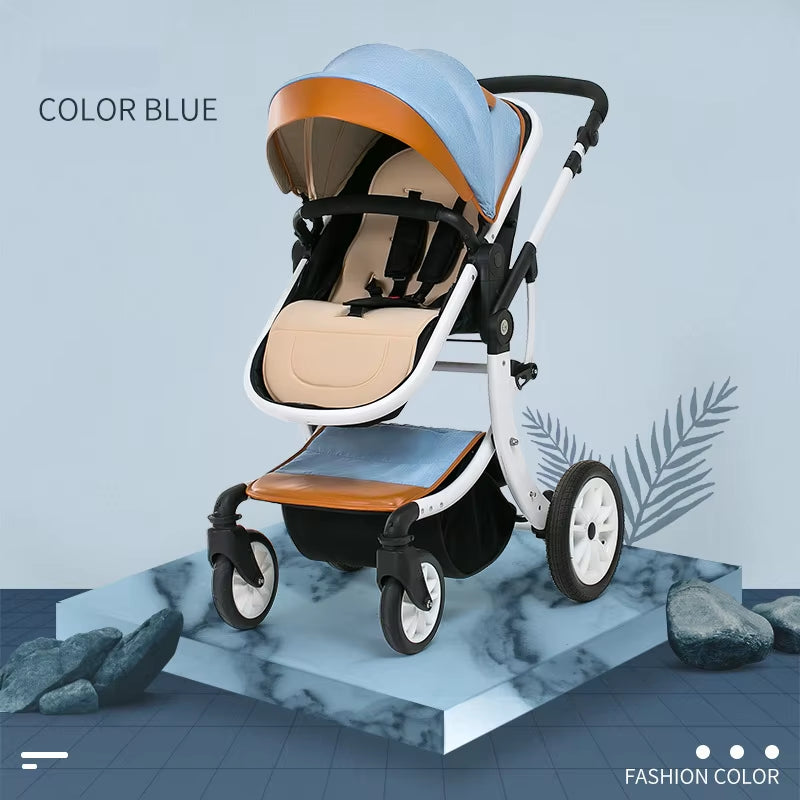 Luxury 3-in-1 Baby Stroller and Car Seat System - 2025 New PU Leather High Landscape Portable Pushchair in White