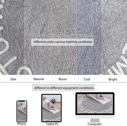 ABC Kids Rug - 59-Inch Round Cotton Alphabet Carpet in Grey and White, Soft and Educational for Playroom and Nursery