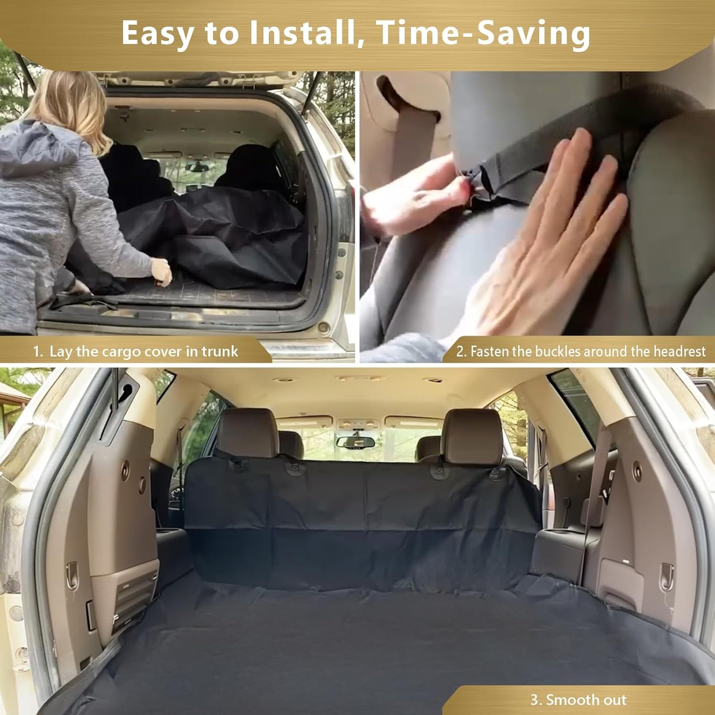 SUV Cargo Liner for Dogs, Heavy Duty Water Resistant Pet Cargo Cover Dog Seat Cover Mat for Mid-Size Suvs Sedans Vans with Bumper Flap Protector, Non-Slip, Standard Size Universal Fit, Black