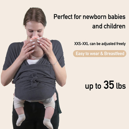 Organic Cotton Infant and Toddler Wrap Carrier in Dark Gray, Supports Weights Up to 35 lbs