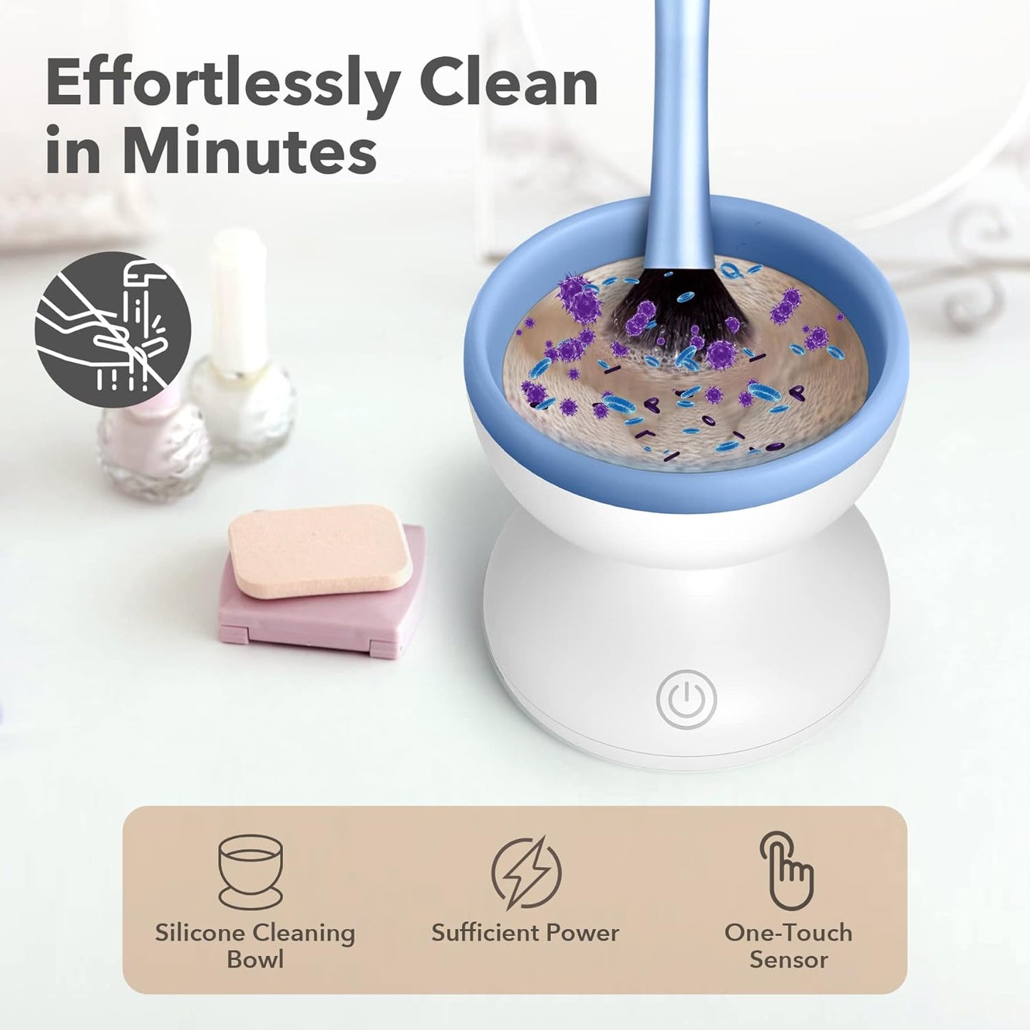 Makeup Cleaning Tool Kit - Electric Makeup Brush Cleaner Machine and Makeup Brush Sponge Cleaner Solution Concentrate, Foldable Silicone Bowl