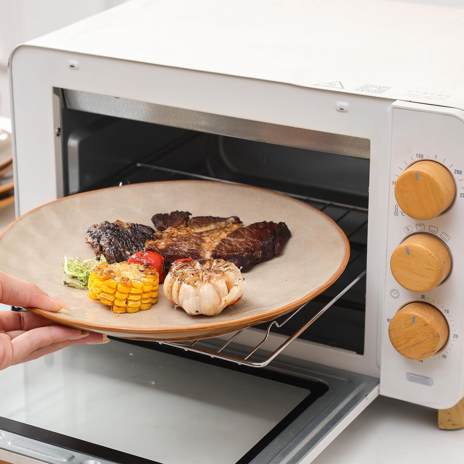 Ceramic Dinner Plates Set, 10.5 Inch, Set of 6, Round, Microwave, Oven, Dishwasher Safe, Porcelain Fluted Suitable for Steak, Pasta, Pizza, Home, Party, Restaurant (Beige)