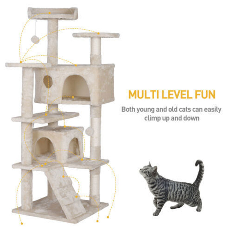55-Inch Multi-Level Cat Tree Tower Activity Center with Condo - Available in 6 Colors