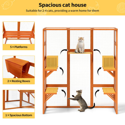 Large Wooden Cat Enclosure Catio Cat Cage Outdoor Pet House Small Animal Hutch, Orange