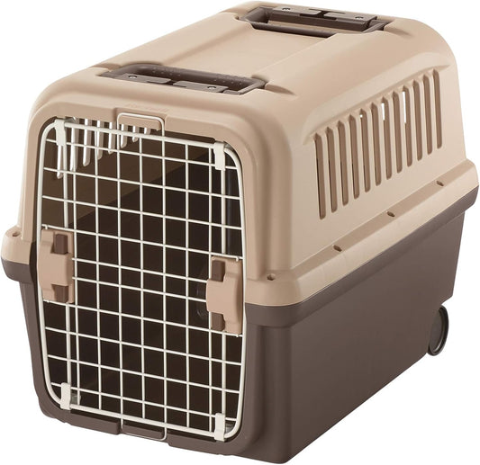 E-Z Mobile Pet Carrier S/M in Brown, Wheeled Pet Carrier/Crate for Easy Travel, for Dogs and Cats
