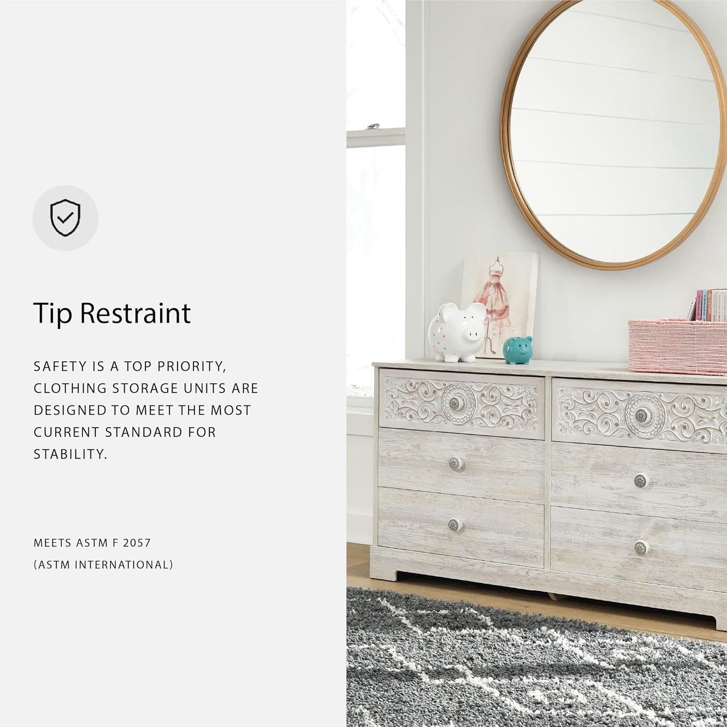 Paxberry Bohemian Dresser in Whitewash Finish