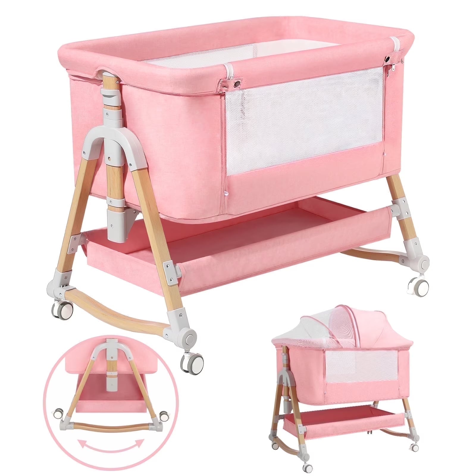 3-in-1 Infant Bassinet Bedside Sleeper for Newborns (0-5 Months) - Pink