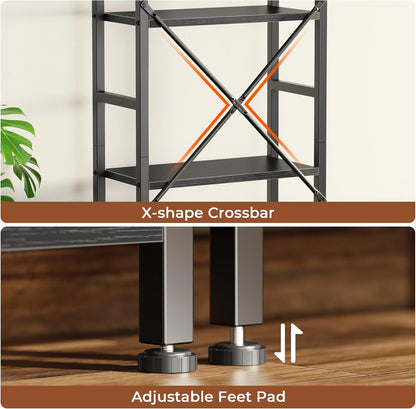 Triple 4-Tier Bookshelf with 11 Open Display Shelves - Wide Bookcase for Home and Office in Black