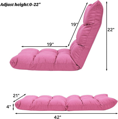 Adjustable 14-Position Gaming Sofa Chair with Cushioned Folding Recliner, High Resilience Sponge, Breathable Cotton and Linen Fabric, Removable Cover - Pink