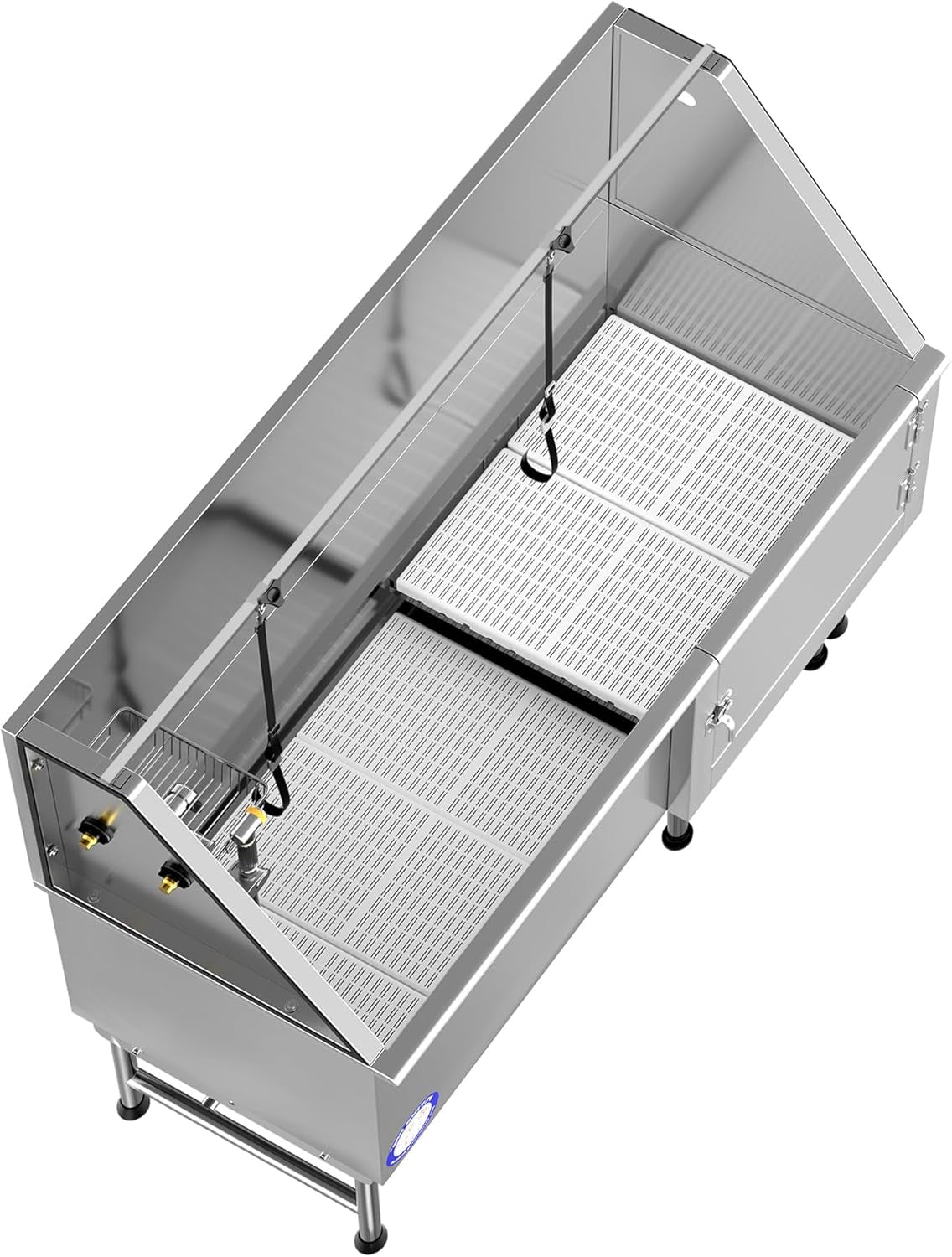62-Inch Stainless Steel Pet Bathing Tub with Faucet (Right Door/Left Drain) - Dimensions: 62" x 27" x 58