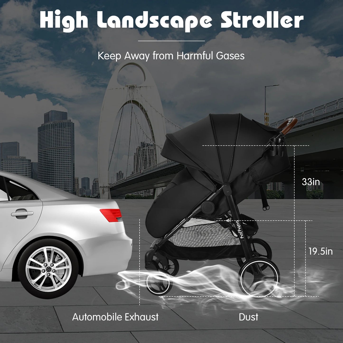 Premium High Landscape Baby Stroller with Expandable Canopy and Footmuff for Infants and Toddlers (0-3 Years), Lightweight Design, Black