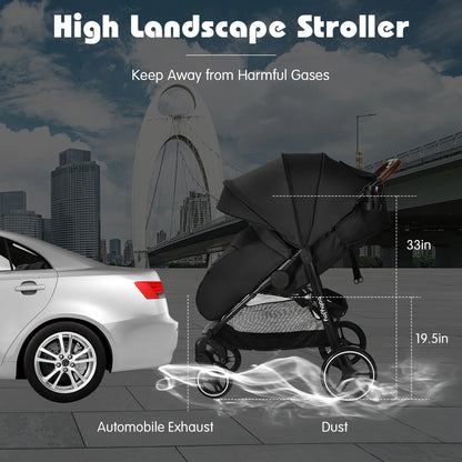 Premium High Landscape Baby Stroller with Expandable Canopy and Footmuff for Infants and Toddlers (0-3 Years), Lightweight Design, Black