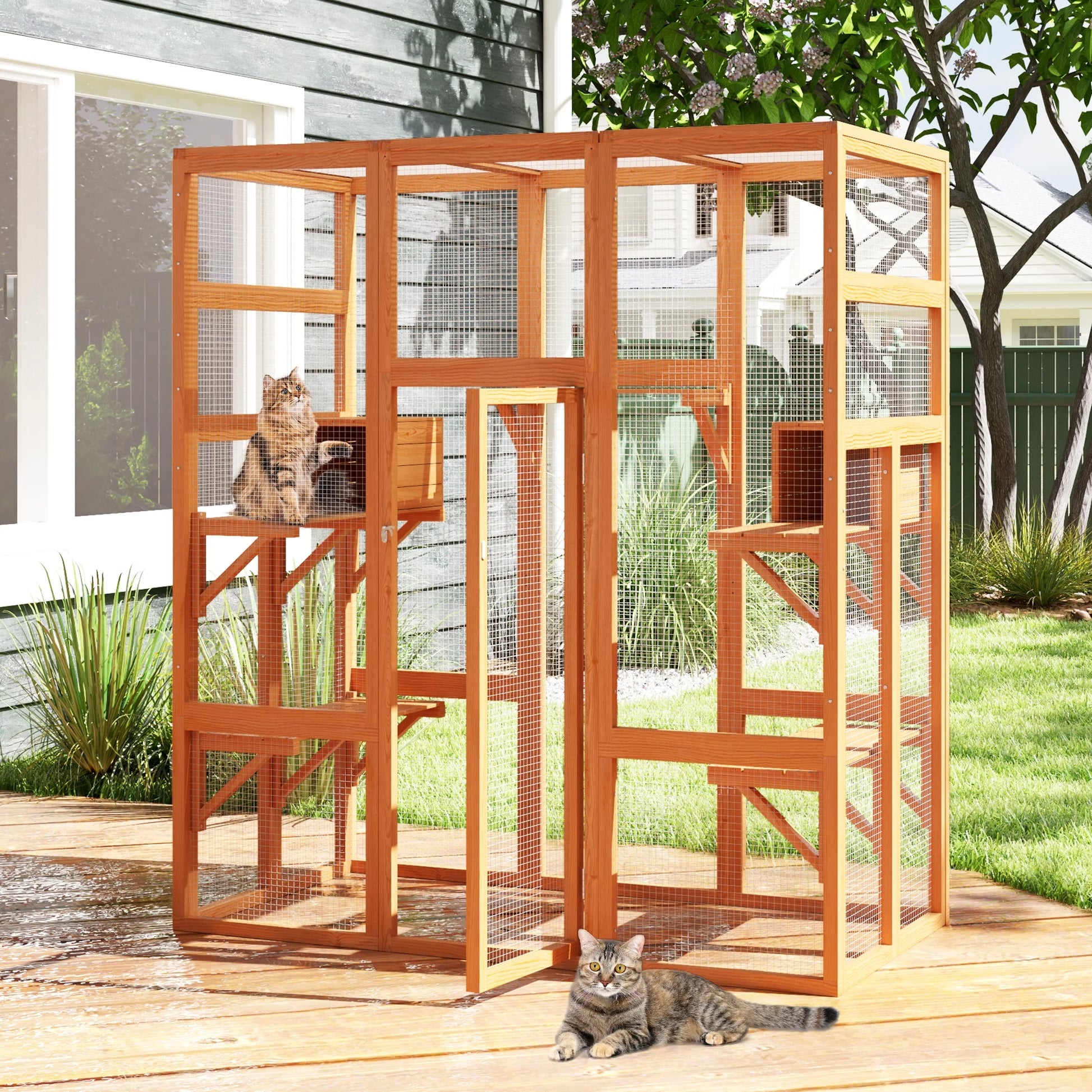 Large Wooden Cat Enclosure Catio Cat Cage Outdoor Pet House Small Animal Hutch, Orange