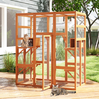 Large Wooden Cat Enclosure Catio Cat Cage Outdoor Pet House Small Animal Hutch, Orange