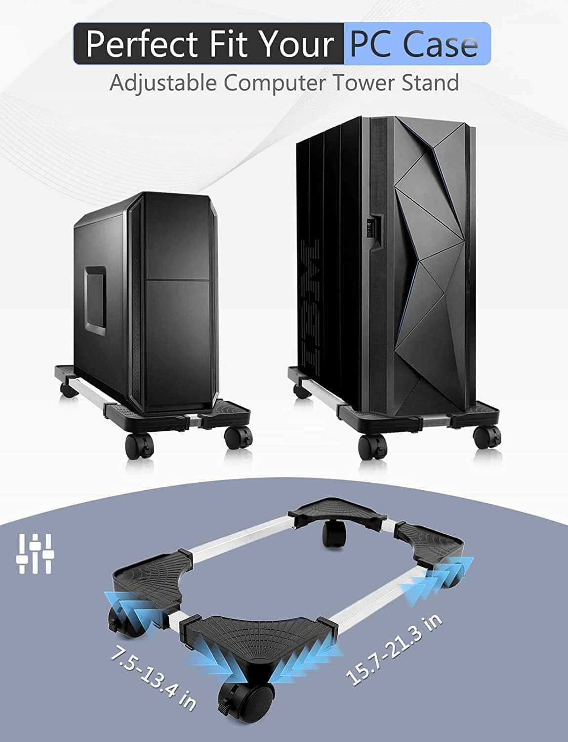 Adjustable Mobile CPU Tower Stand with Rolling Wheels for Gaming and Student Desktops