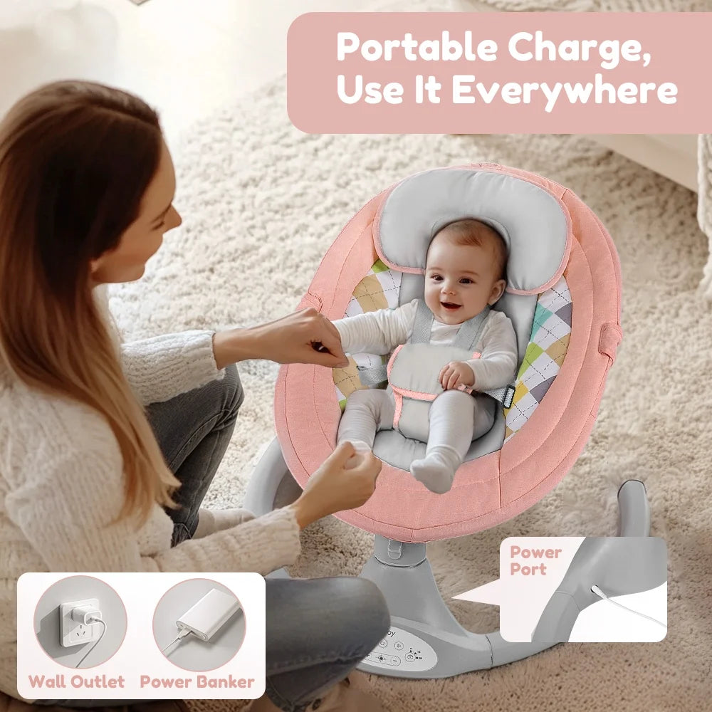 Electric Baby Swing and Rocker with Remote Control, Five Sway Speeds, Bluetooth Music Feature, Pink