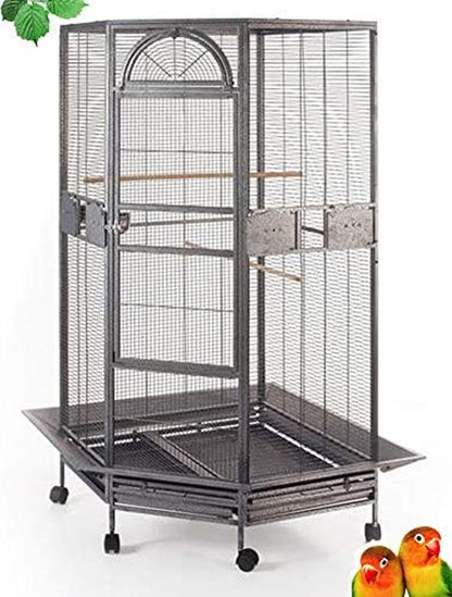 64" Extra Large Corner Flight Bird Parrot Cage for Cockatiel Parakeet Budgies Parrot with around Metal Seed Skirts, Tight 1/2-Inch Bar Spacing (Blackvein)