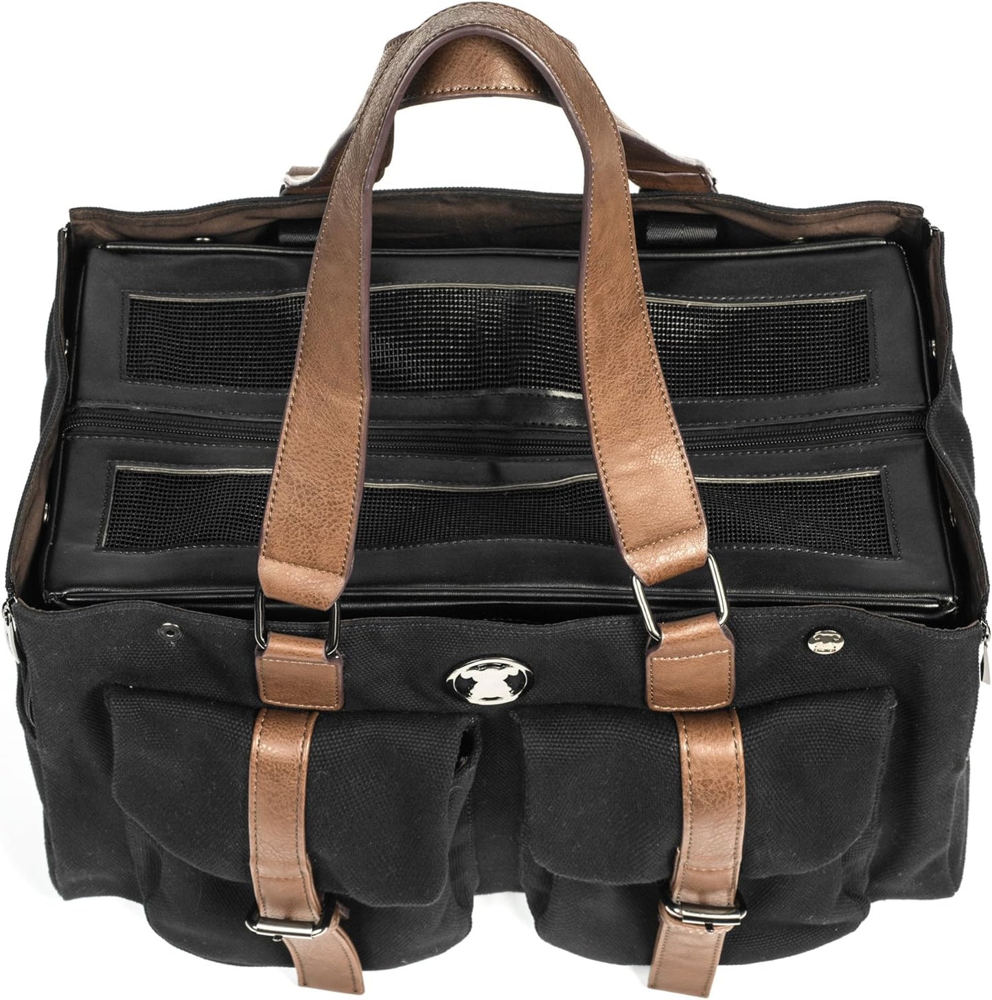 Weekend Black Canvas Interchangeable Airline Approved Pet Carrier Combo with Pockets for Small Dogs (Pet Carrier Base & Shell Tote)