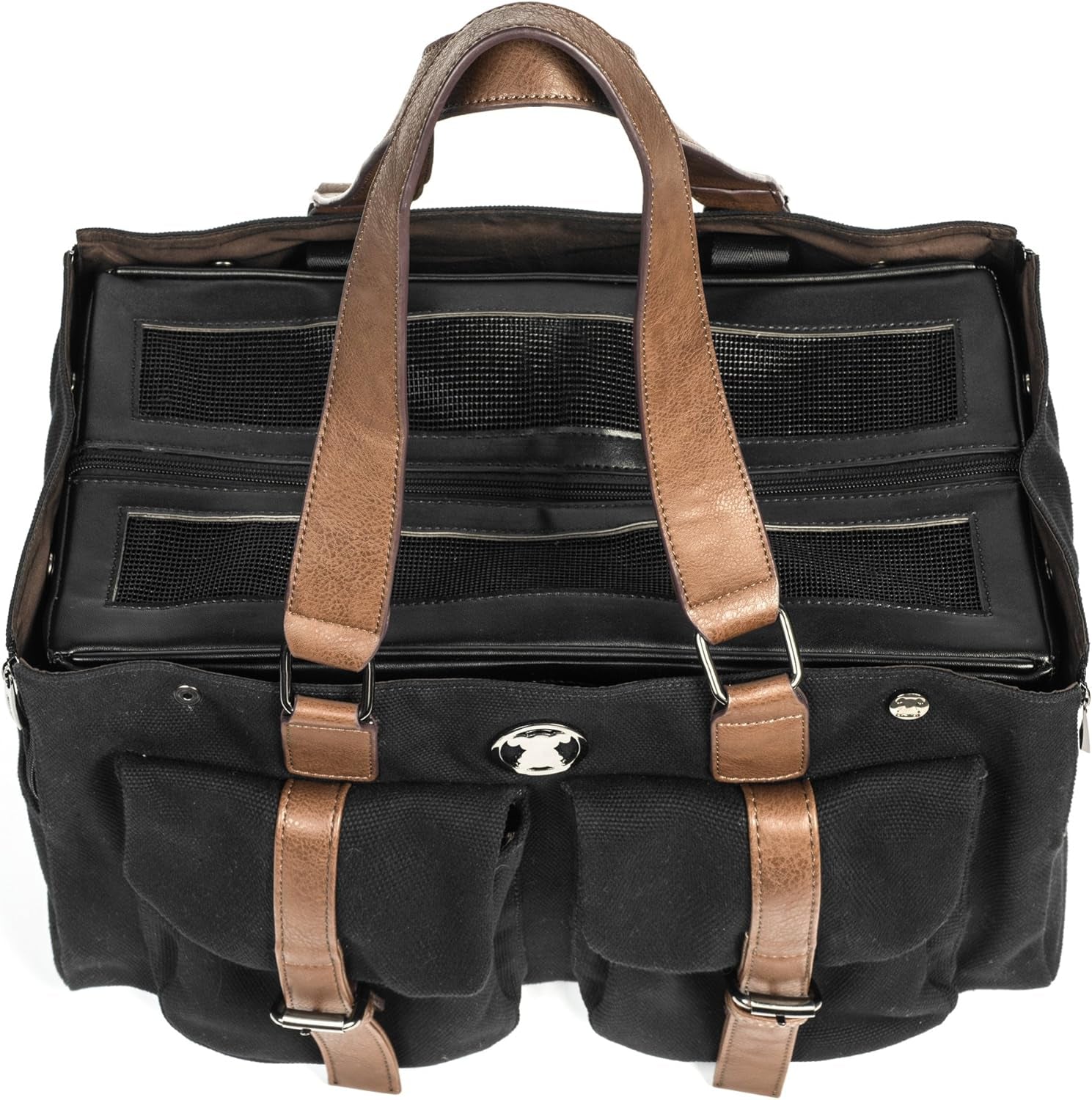 Weekend Black Canvas Interchangeable Airline Approved Pet Carrier Combo with Pockets for Small Dogs (Pet Carrier Base & Shell Tote)