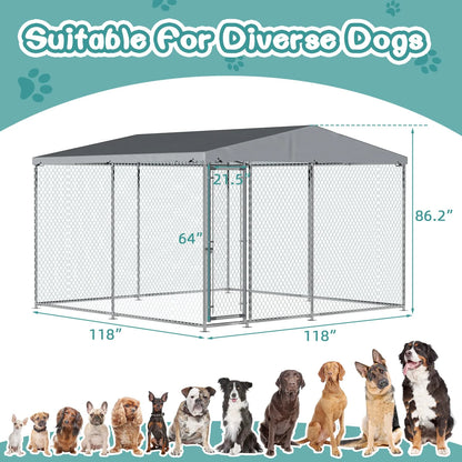 Large Outdoor Dog Kennel, Heavy Duty Dog House Playpen Galvanized Steel Pet Fence with Fully Enclosed Waterproof Uv-Resistant Cover, Stainless Steel Zip Ties and Secure Lock