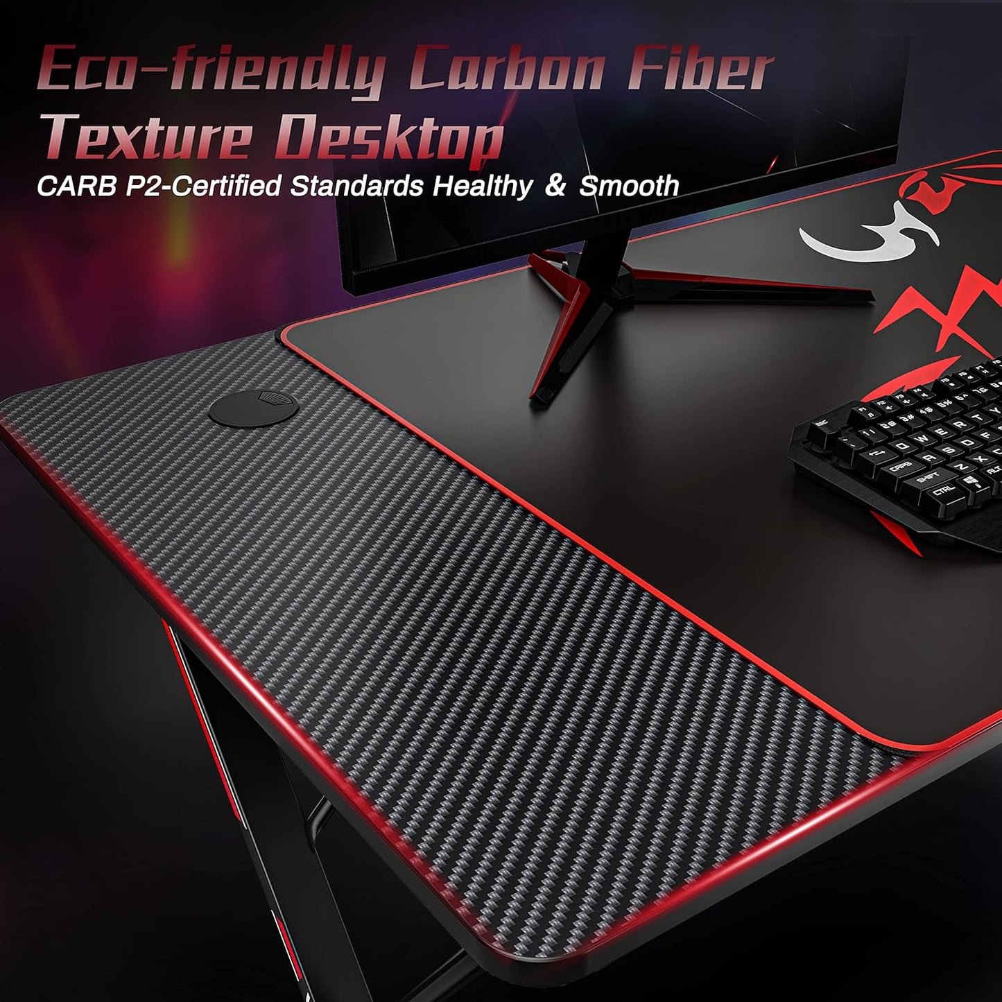 47-Inch X-Shaped Gaming Desk with Mouse Pad, Headphone Hook, Controller Stand, and Cup Holder