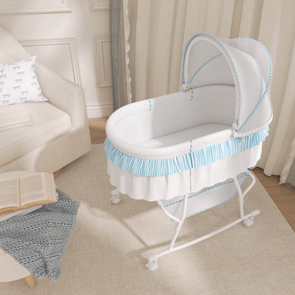Lacy Lightweight Dual-Function Portable Bassinet and Cradle in Blue and White