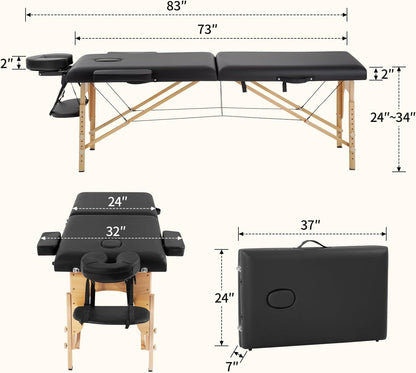 Portable 24-Inch Wide Massage Table with Height Adjustment and Non-Woven Carry Bag for Spa, Facial, and Tattoo Services
