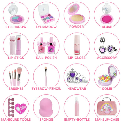 Kids Makeup Set for Girls Washable Real Cosmetic, Safe & Non-Toxic Little Girl Makeup Kit Toys for Girls 3 4 5 6 7 8 9 10 Year Old Birthday Gift for Kids Toddler Girl