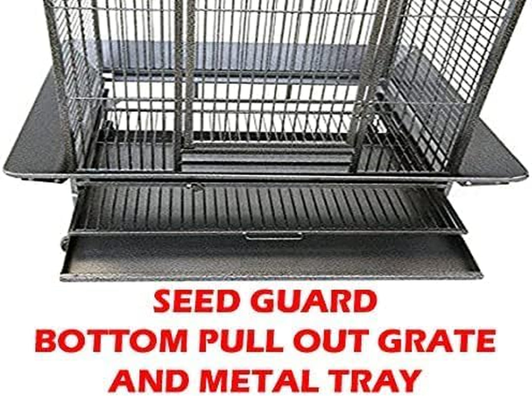 Extra Large Wrought Iron Open/Close Play Top Bird Parrot Cage, Include Metal Seed Guard Solid Metal Feeder Nest Doors Overall Dimensions: 35.25" Wx29.5 Lx62 H(With Seed Skirt)