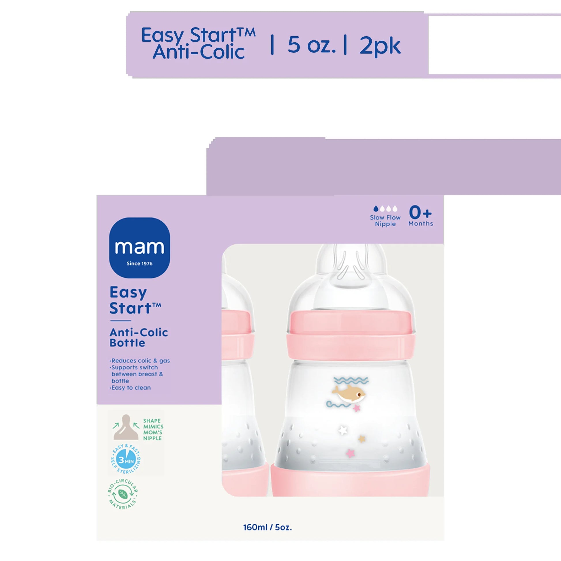 Matte Anti-Colic Baby Bottle Set, 5 oz, Pack of 2 for Girls
