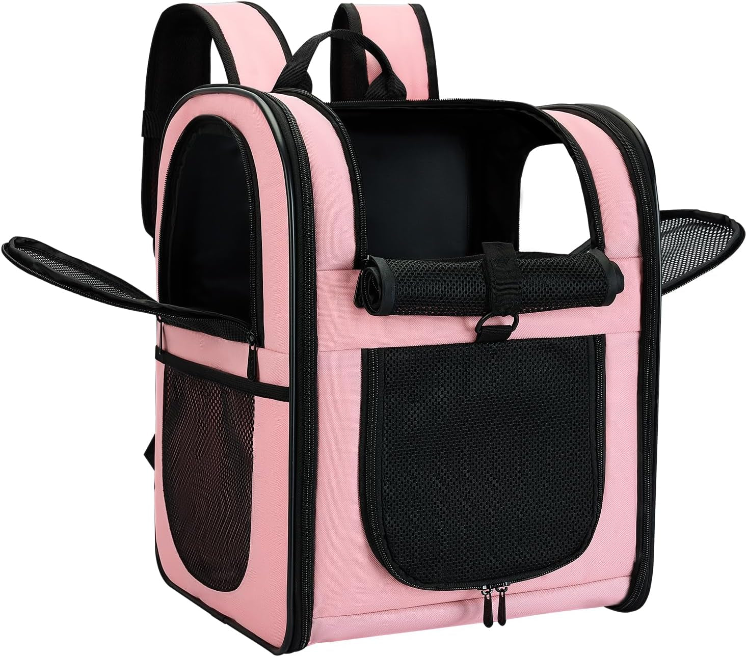 Dog & Cat Carrier Backpack for 4-18Lb Pets - Ventilated Safe Design with Padded Back Support, Breathable Mesh Pet Backpack for Hiking, Travel, Outdoor (Pink)