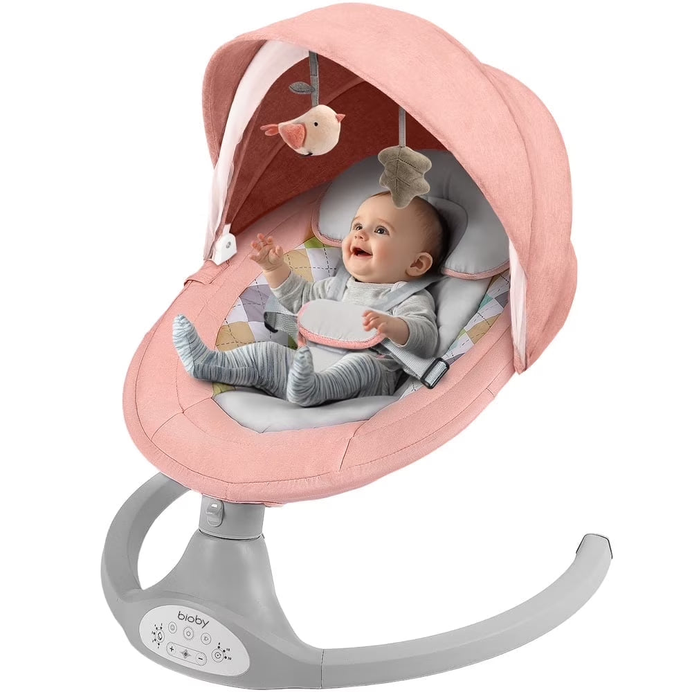 Electric Baby Swing and Rocker with Remote Control, Five Sway Speeds, Bluetooth Music Feature, Pink