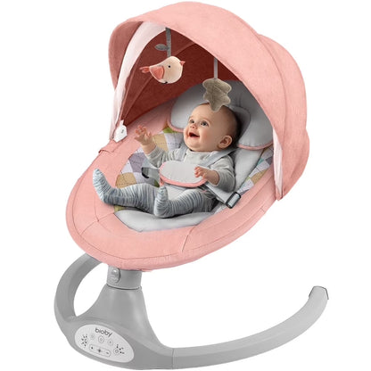 Electric Baby Swing and Rocker with Remote Control, Five Sway Speeds, Bluetooth Music Feature, Pink