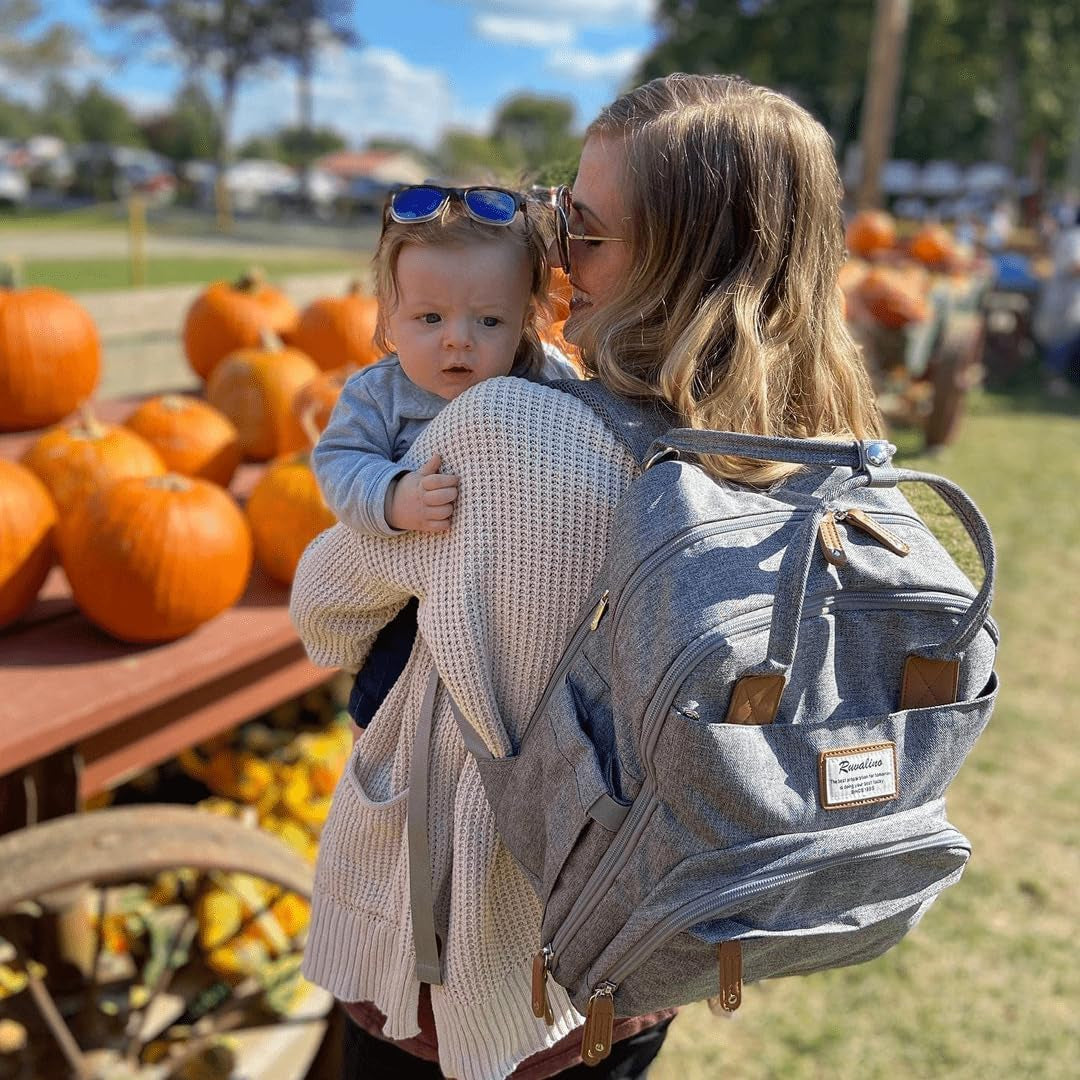 Multifunctional Travel Diaper Backpack - Features Changing Pad, Insulated Bottle Holders, Pacifier Case, Large Capacity, Waterproof Design in Gray